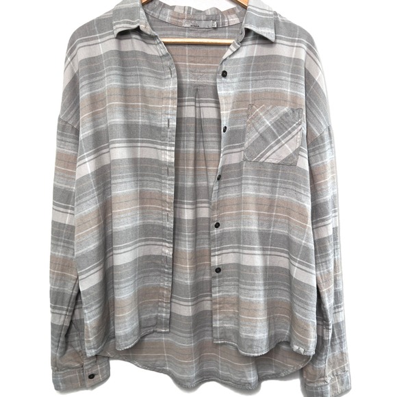 Prana Womens Plaid Button Down Flannel Shirt Long Sleeve Casual Beige Size L - Picture 4 of 8